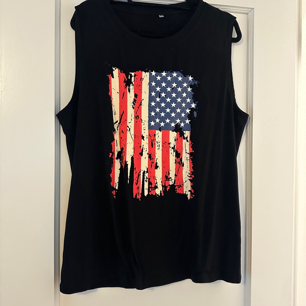 Black Sleeveless Top with American Flag Design